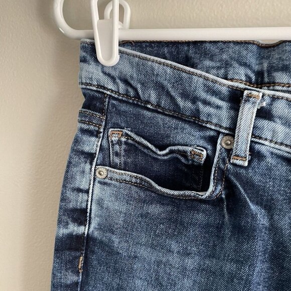 Express Women 8R Blue Acid Wash Denim Ankle Crop Super High Rise Mom Jeans - Picture 5 of 10